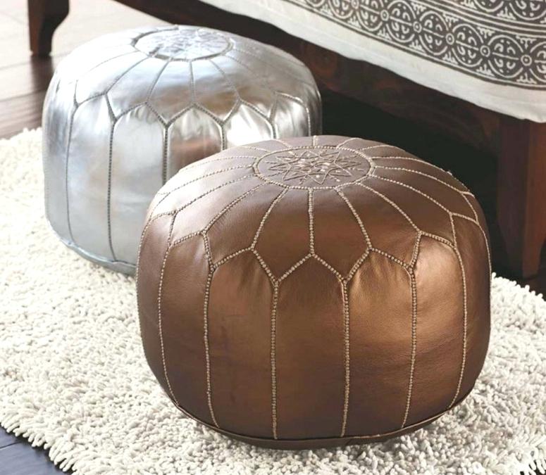 Leather Pouf STUFFED - Moroccan Ottoman Footstool, Footrest Pouf, Boho Deco