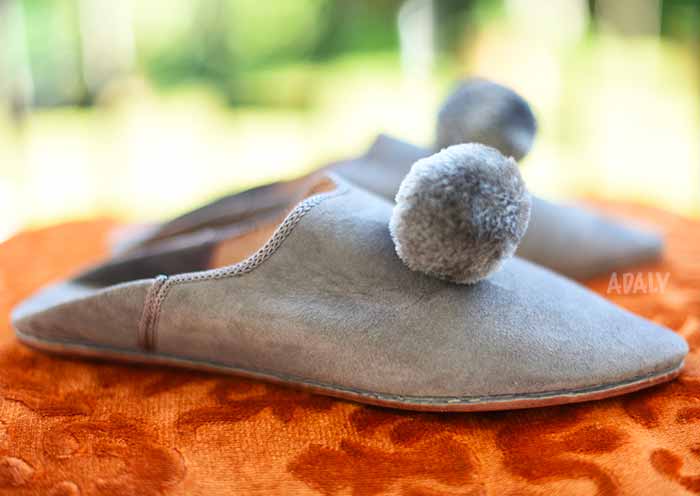 Suede Pompon Slippers