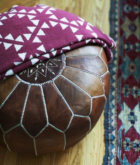 Pouf Art Maroc cuir naturel