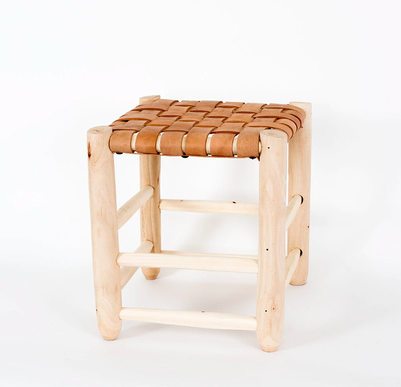 Wood and Leather Stool - image 2