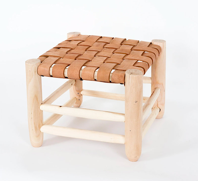 Wood and Leather Stool - image 3