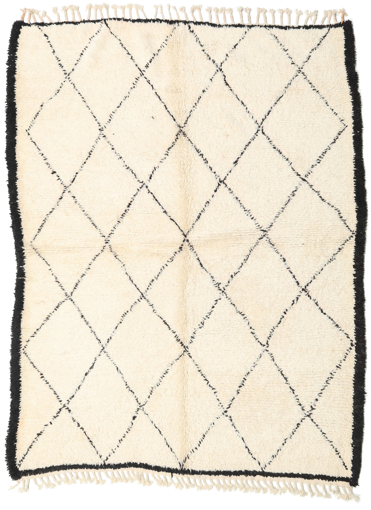 Petit tapis berbère Béni Ouarain à bordure jaune et motifs losanges n° 90